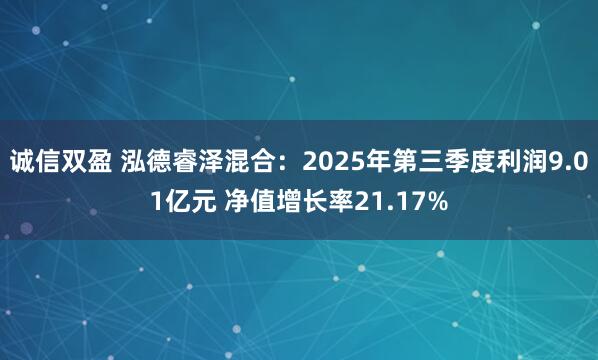 诚信双盈 泓德睿泽混合：2025年第三季度利润9.01亿元 净值增长率21.17%